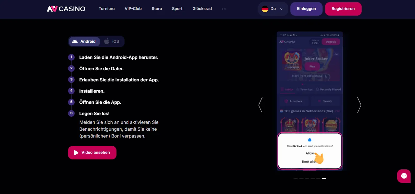 NV Casino App Download auf Android — Installationsanleitung